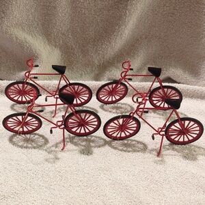 Set of 4. Red Miniature Bicycles Ornaments